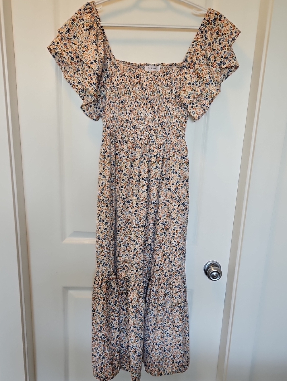 Smocked Floral Maxi Dress - Beige Floral Small With Pockets!